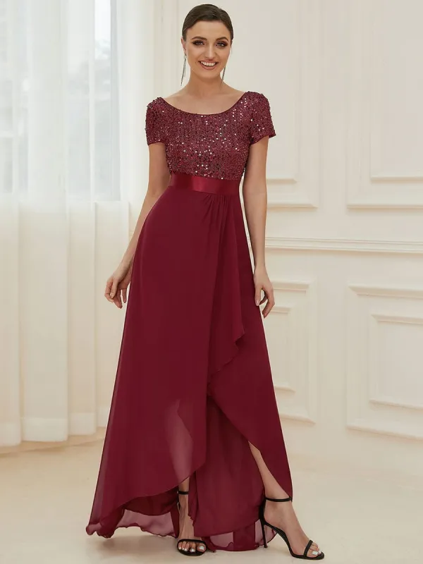 Chiffon Sequin Capped Sleeve Empire Waist Evening Dress sold by Ever Pretty