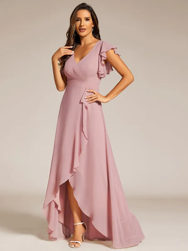 Celia | Elegant Ruffled Chiffon High-Low Bridesmaid Dress with Backless Design sold by Ever Pretty