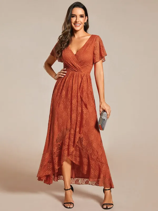 ever ELISE|Pleated V-Neck Lace Formal Evening Dress sold by Ever Pretty