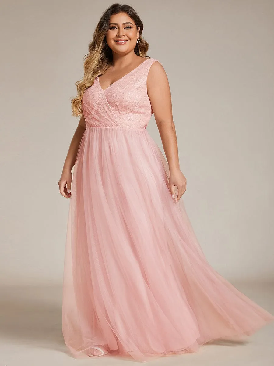 Chic Plus Size Sleeveless V-neck Lace and Tulle Bridesmaid Dress sold by Ever Pretty product image thumbnail 5