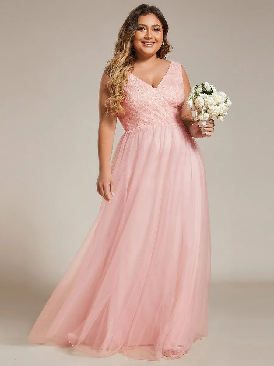 Chic Plus Size Sleeveless V-neck Lace and Tulle Bridesmaid Dress sold by Ever Pretty product image thumbnail 4