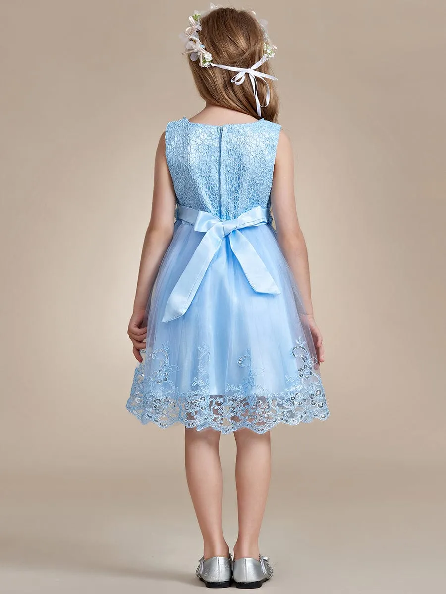 ELLARA|Beaded Lace Applique Sleeveless Flower Girl Dress With Back Bow-Knot sold by Ever Pretty product image thumbnail 2