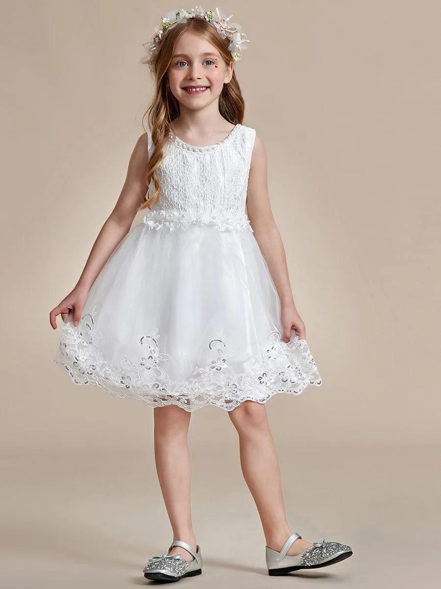 ELLARA|Beaded Lace Applique Sleeveless Flower Girl Dress With Back Bow-Knot sold by Ever Pretty product image thumbnail 3