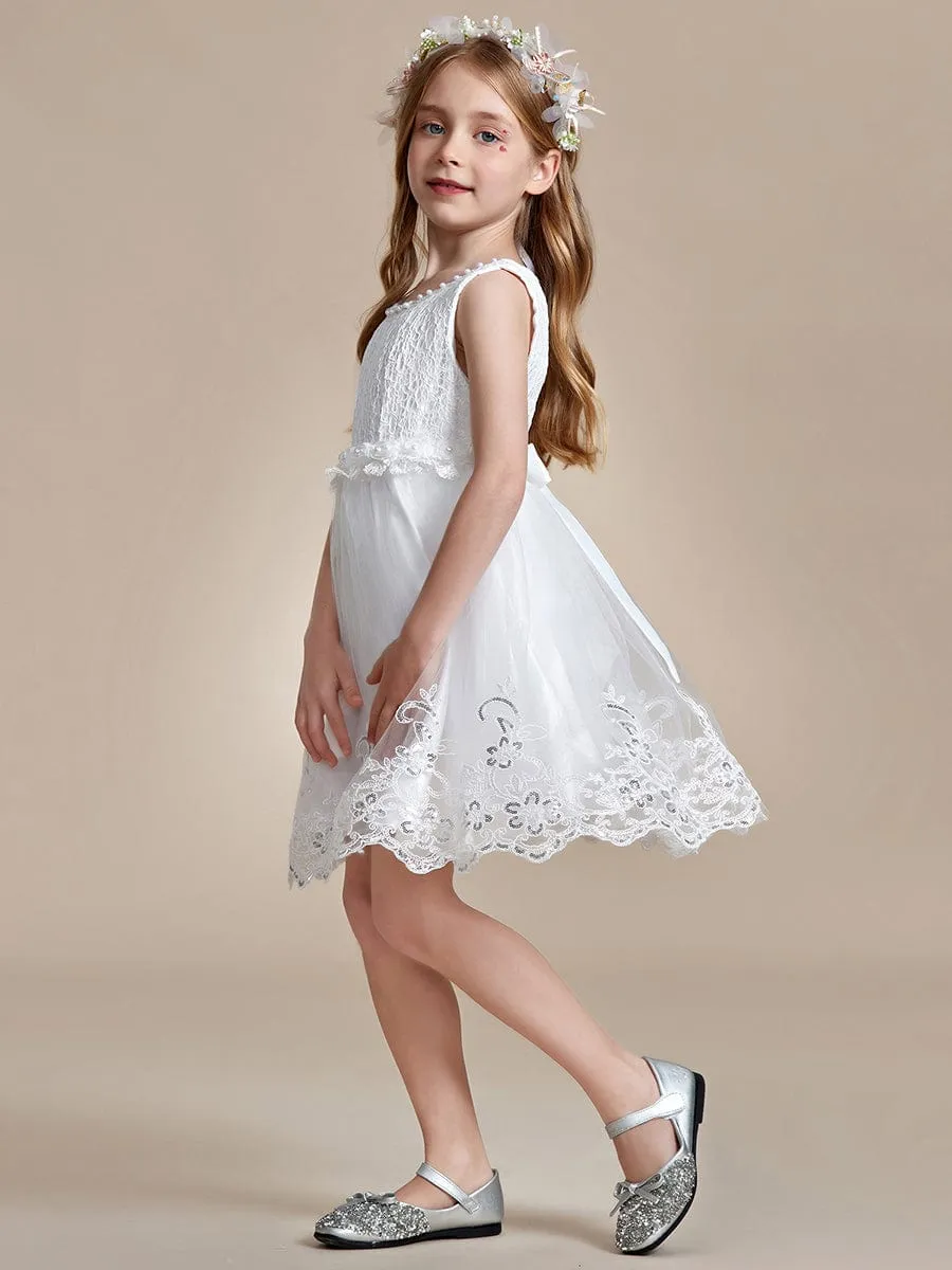 ELLARA|Beaded Lace Applique Sleeveless Flower Girl Dress With Back Bow-Knot sold by Ever Pretty product image thumbnail 5
