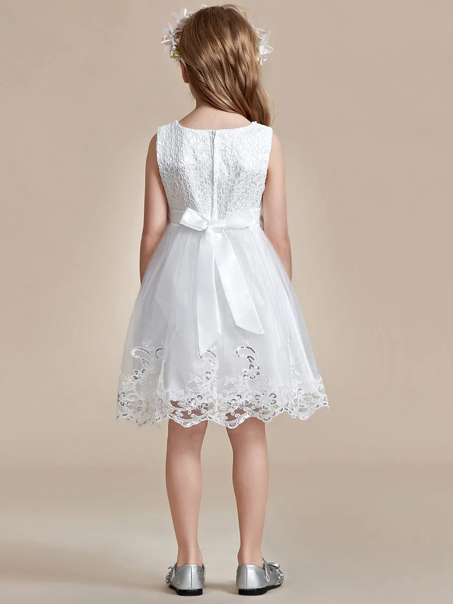ELLARA|Beaded Lace Applique Sleeveless Flower Girl Dress With Back Bow-Knot sold by Ever Pretty product image thumbnail 4