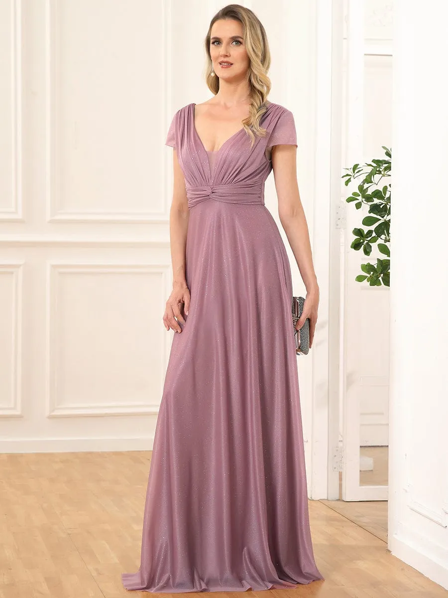 V-Neck Pleated Cap Sleeve Floor Length Mother of the Bride Dress sold by Ever Pretty product image thumbnail 3