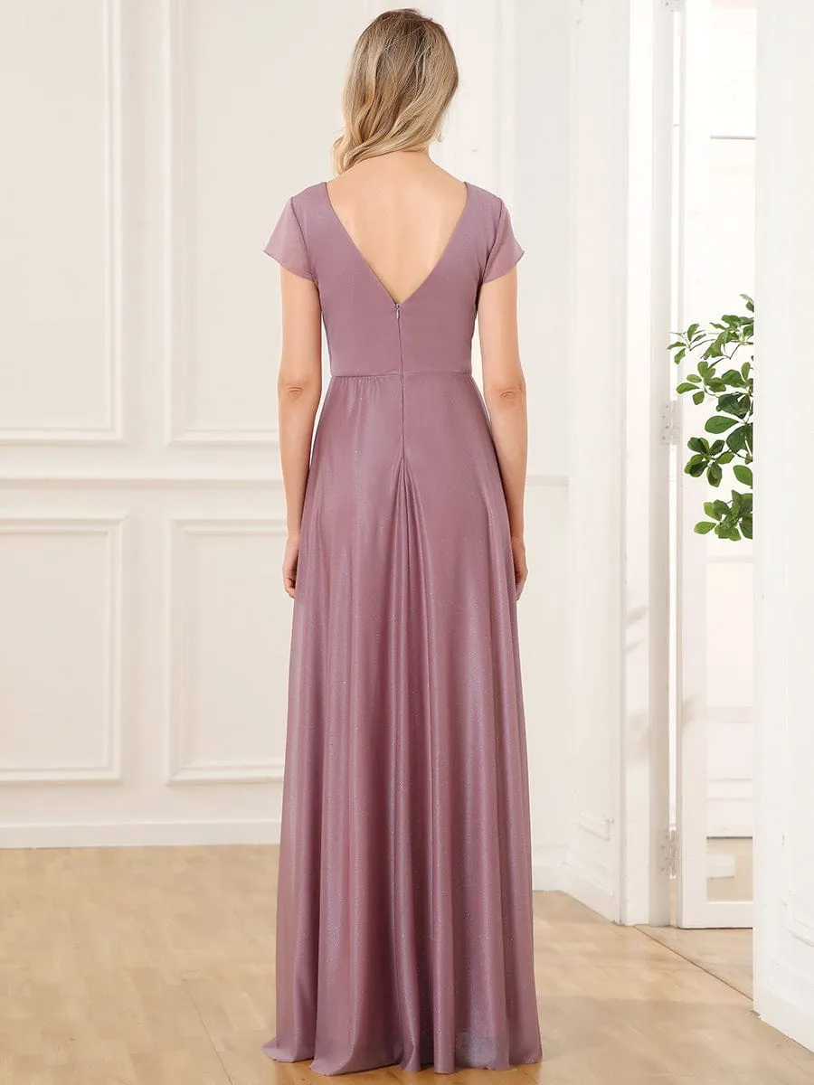 V-Neck Pleated Cap Sleeve Floor Length Mother of the Bride Dress sold by Ever Pretty product image thumbnail 2