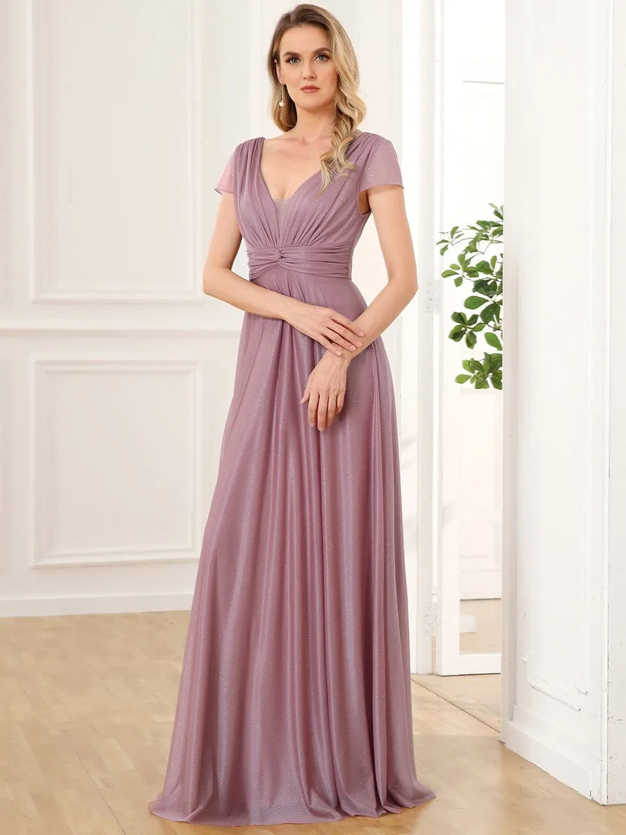 V-Neck Pleated Cap Sleeve Floor Length Mother of the Bride Dress sold by Ever Pretty product image thumbnail 4