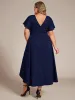 Glow Lana | Plus Size Ruffled Sleeves Glitery V-Neck Midi Wedding Guest Dress sold by Ever Pretty