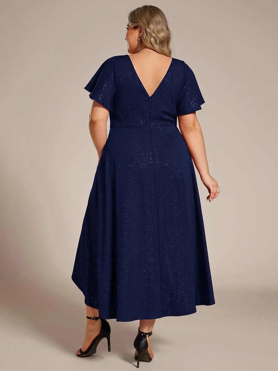 Glow Lana | Plus Size Ruffled Sleeves Glitery V-Neck Midi Wedding Guest Dress sold by Ever Pretty product image thumbnail 2