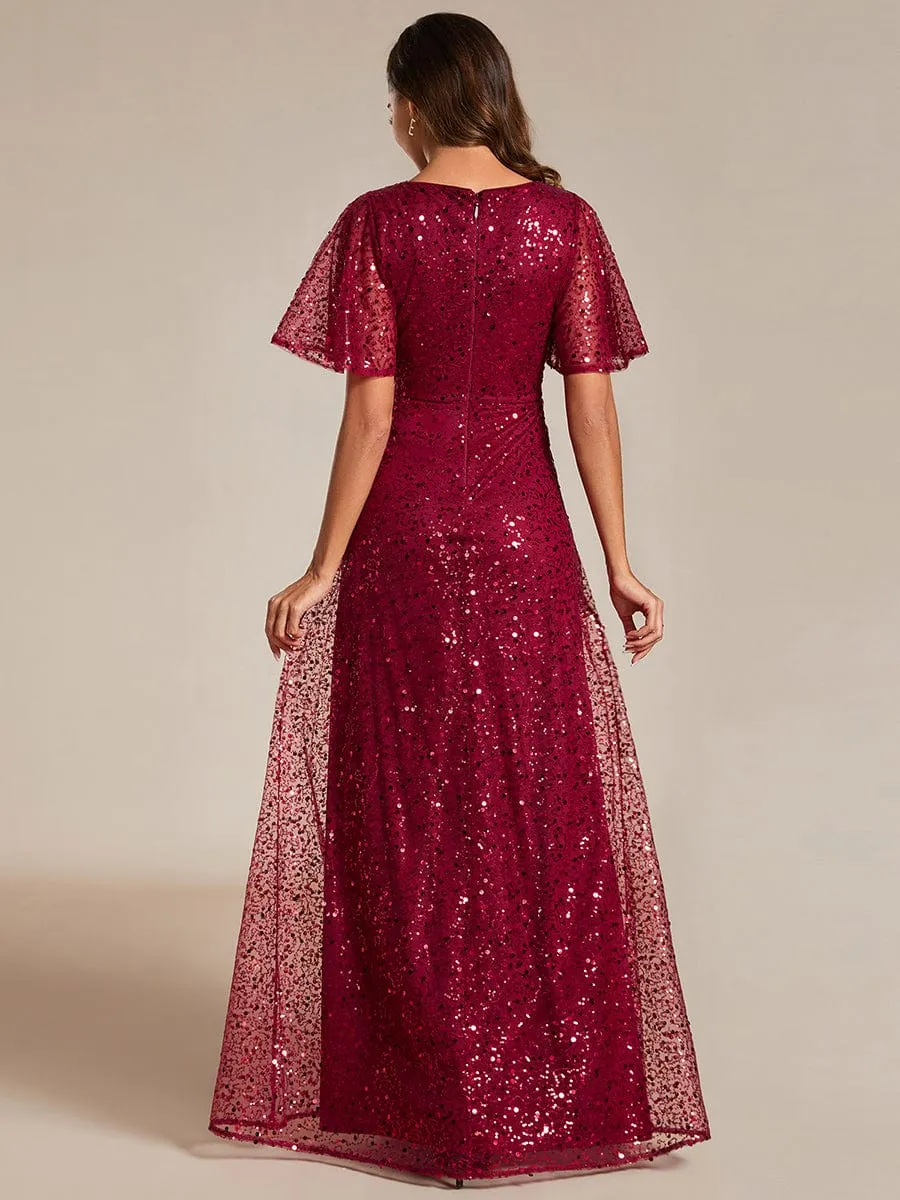 ever ARIA|Shimmering All Over Sequin Short Sleeves A-Line Formal Evening Dress sold by Ever Pretty product image thumbnail 2