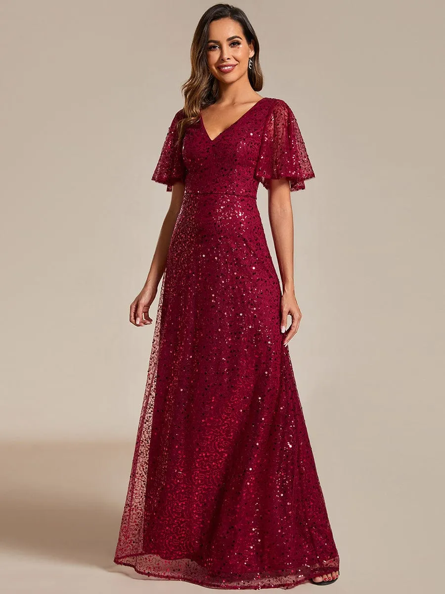 ever ARIA|Shimmering All Over Sequin Short Sleeves A-Line Formal Evening Dress sold by Ever Pretty product image thumbnail 4