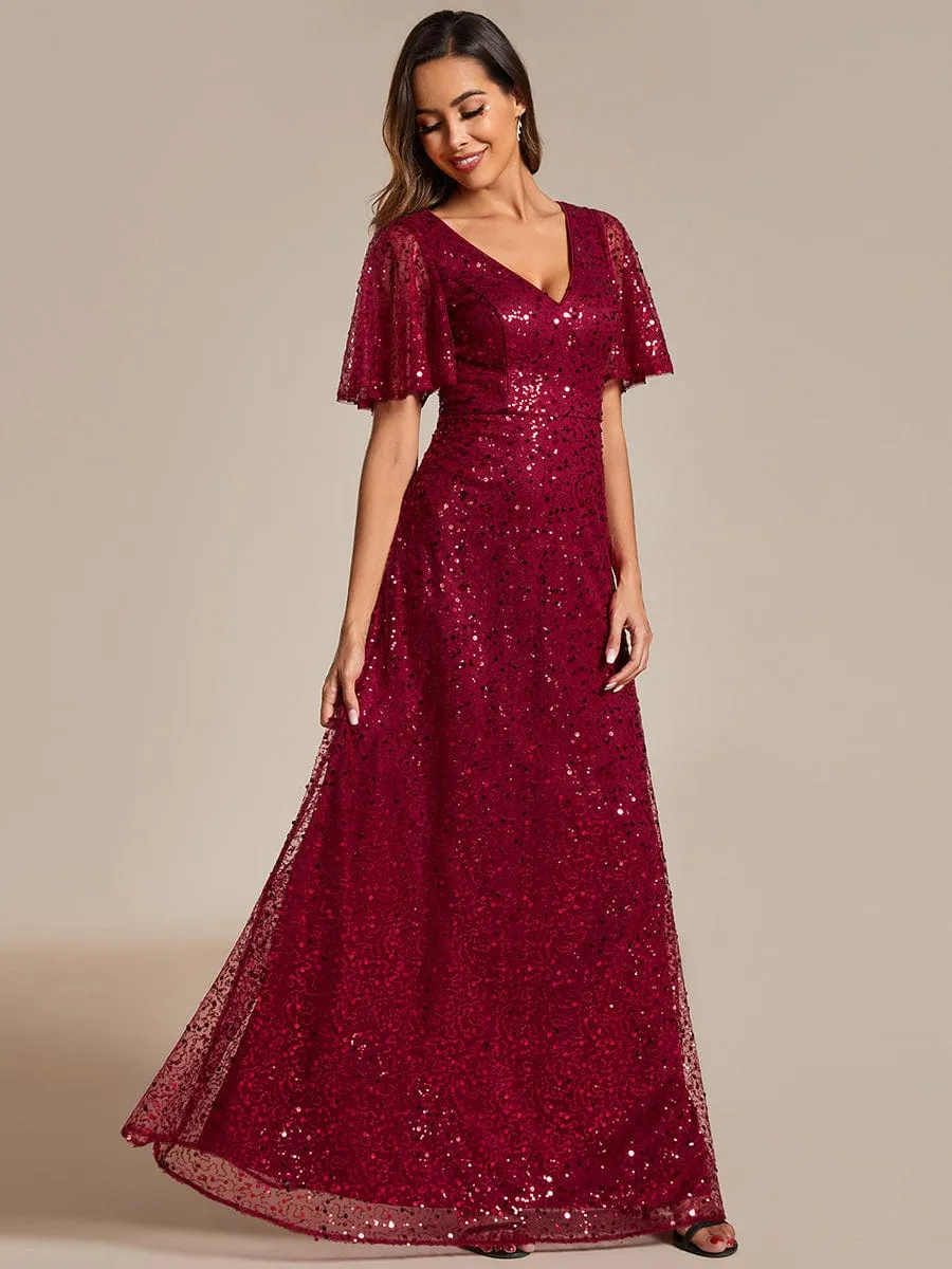 ever ARIA|Shimmering All Over Sequin Short Sleeves A-Line Formal Evening Dress sold by Ever Pretty product image thumbnail 5