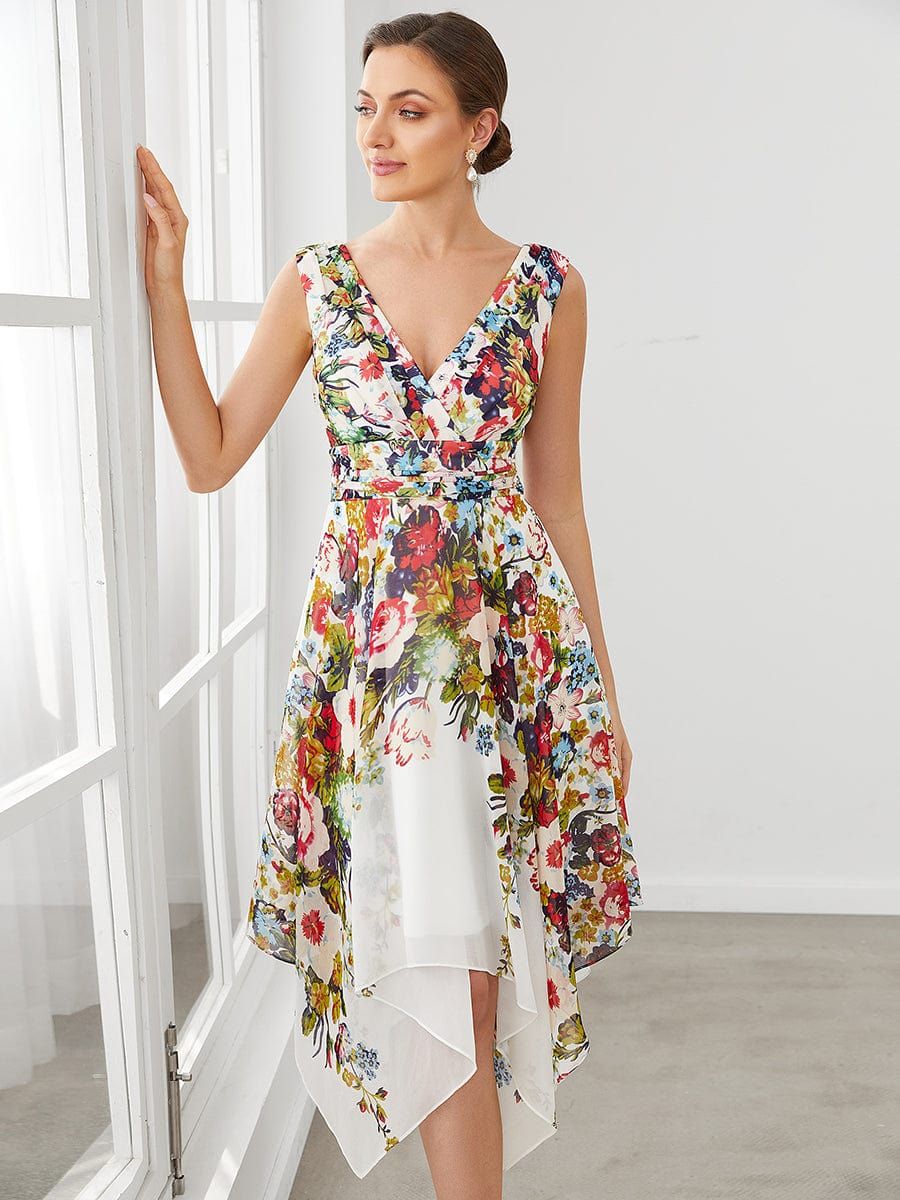 Printed Chiffon Sleeveless V-Neck Asymmetrical Evening Dress sold by Ever Pretty product image thumbnail 5
