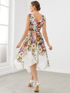 Printed Chiffon Sleeveless V-Neck Asymmetrical Evening Dress sold by Ever Pretty