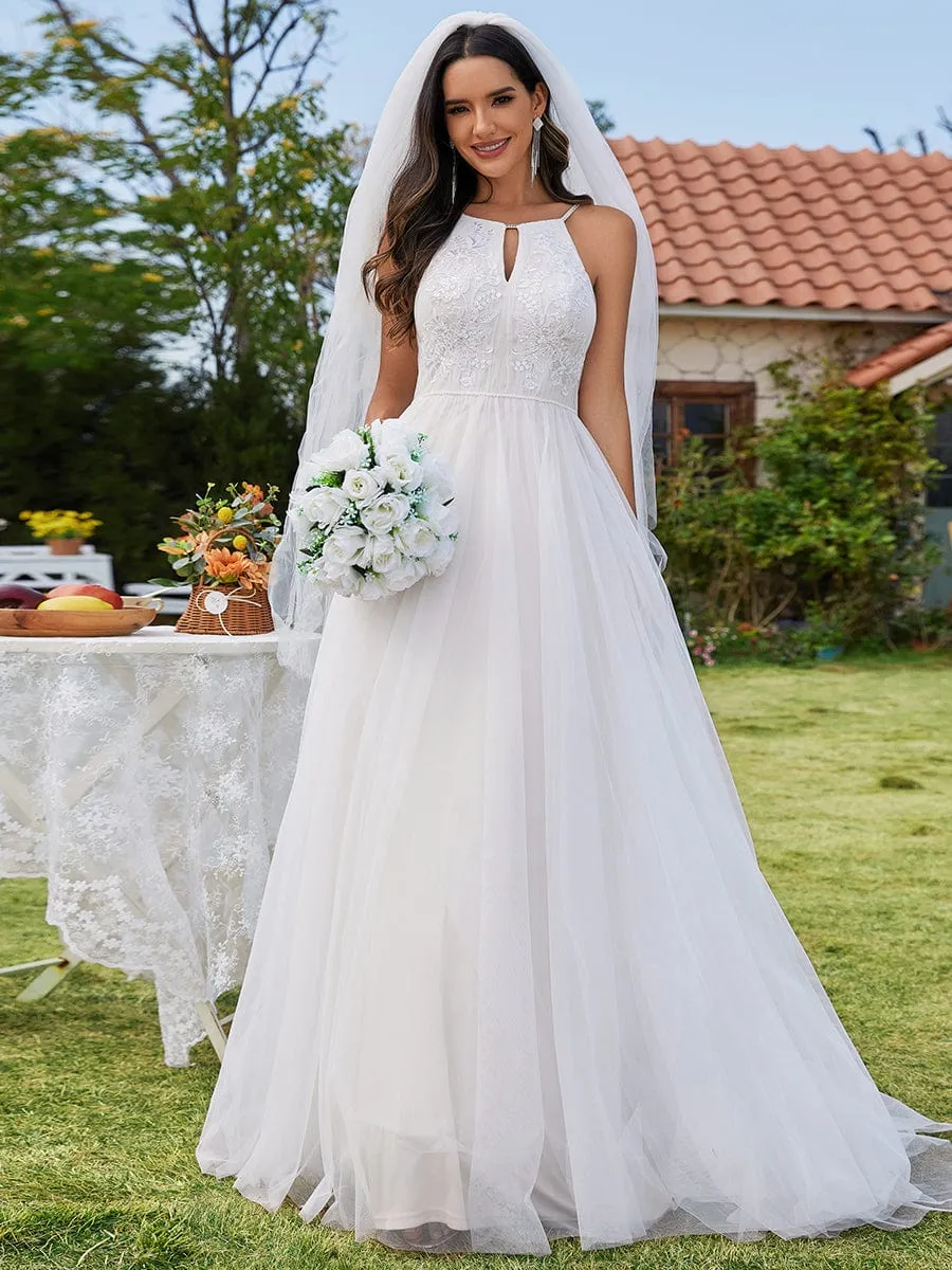 Custom Size A-Line Halter Neck Applique Wedding Dress with Tulle sold by Ever Pretty