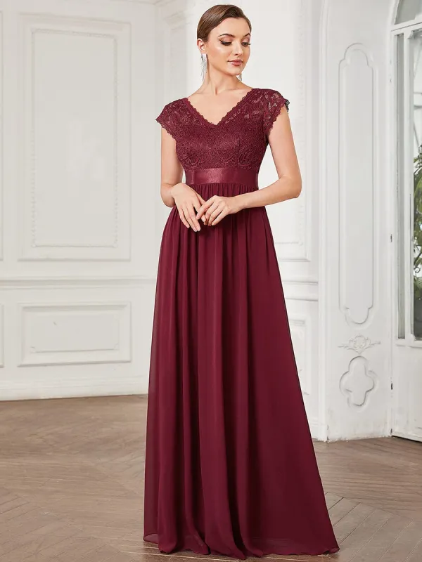 V-Neck Lace Empire Waist Short Sleeve Chiffon Evening Dress sold by Ever Pretty