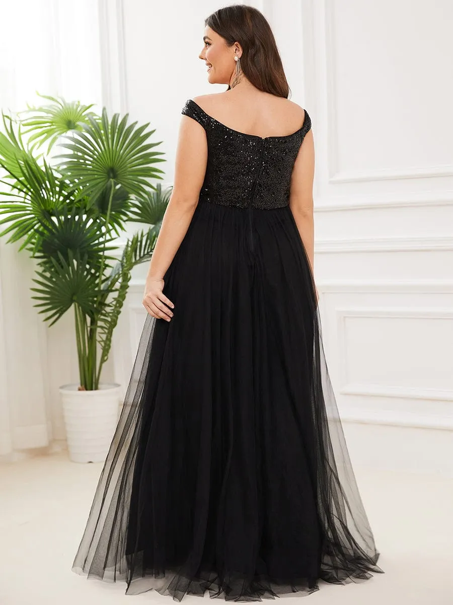 Custom Size A-line Sequin Off the Shoulder Maxi Tulle Evening Dress sold by Ever Pretty product image thumbnail 5