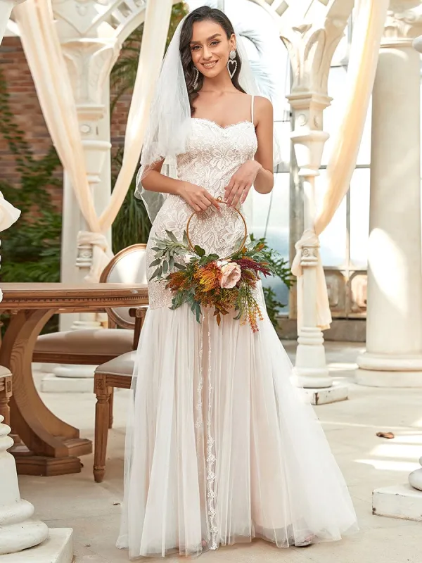 ORCELLA'S BRIDE|Custom Size Floral Spaghetti Strap Lace Backless Long Mermaid Wedding Dress sold by Ever Pretty