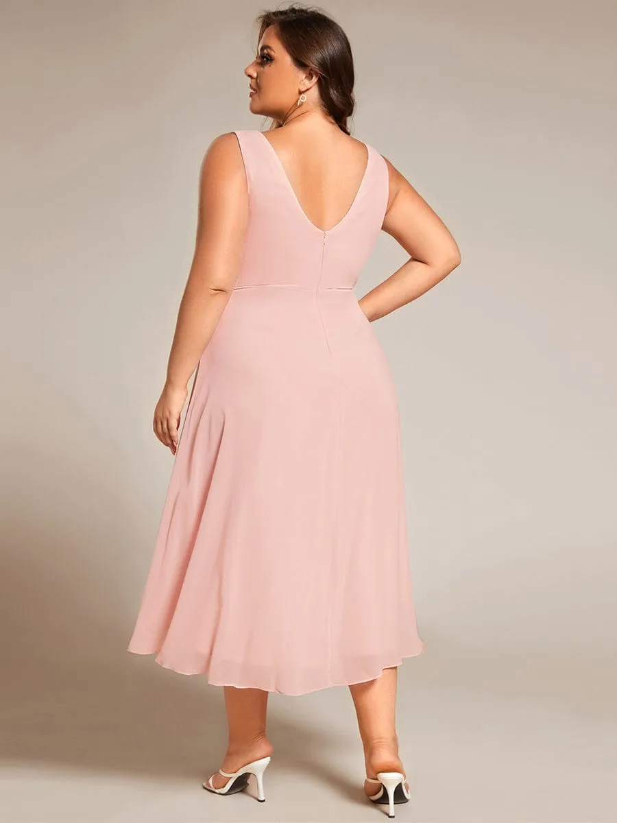 pretty AUGUST|Plus Size Pleated Sleeveless V-Neck Midi Chiffon Wedding Guest Dress sold by Ever Pretty product image thumbnail 2