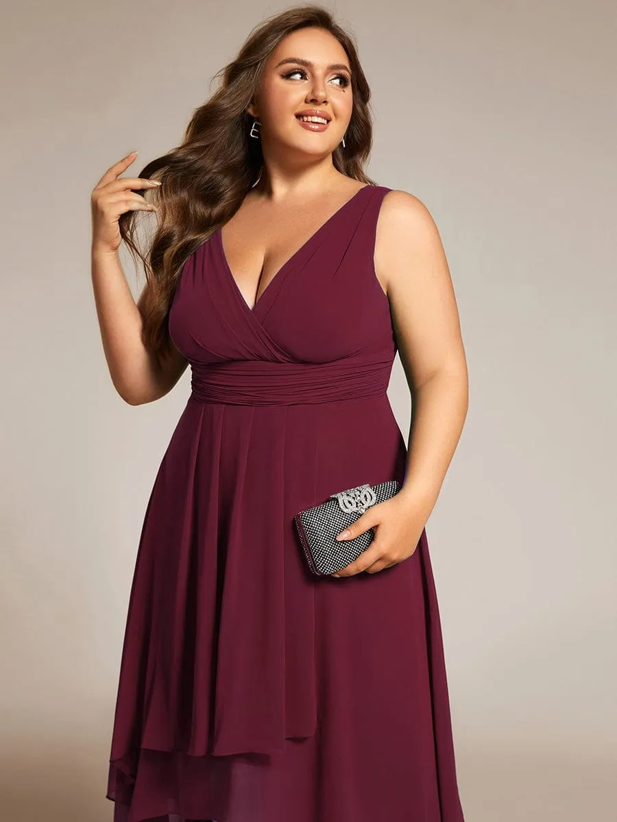 pretty AUGUST|Plus Size Pleated Sleeveless V-Neck Midi Chiffon Wedding Guest Dress sold by Ever Pretty product image thumbnail 5
