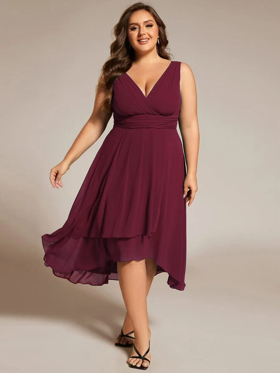 pretty AUGUST|Plus Size Pleated Sleeveless V-Neck Midi Chiffon Wedding Guest Dress sold by Ever Pretty product image thumbnail 3