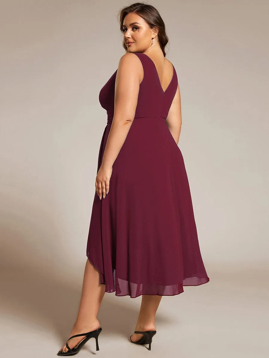pretty AUGUST|Plus Size Pleated Sleeveless V-Neck Midi Chiffon Wedding Guest Dress sold by Ever Pretty product image thumbnail 4