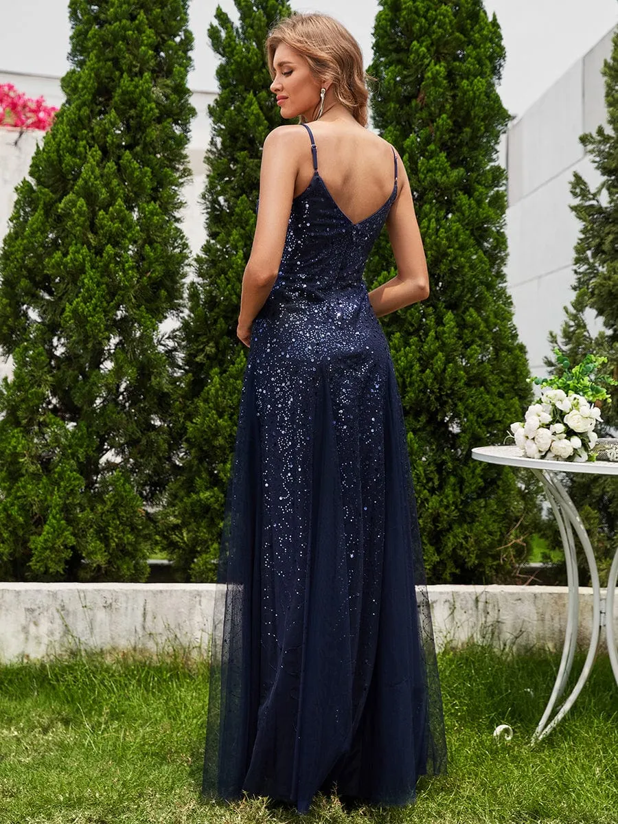 ever BERKLYN|Sequined Tulle High-Waisted A-Line Sleeveless Evening Dress with V-Neck sold by Ever Pretty product image thumbnail 2