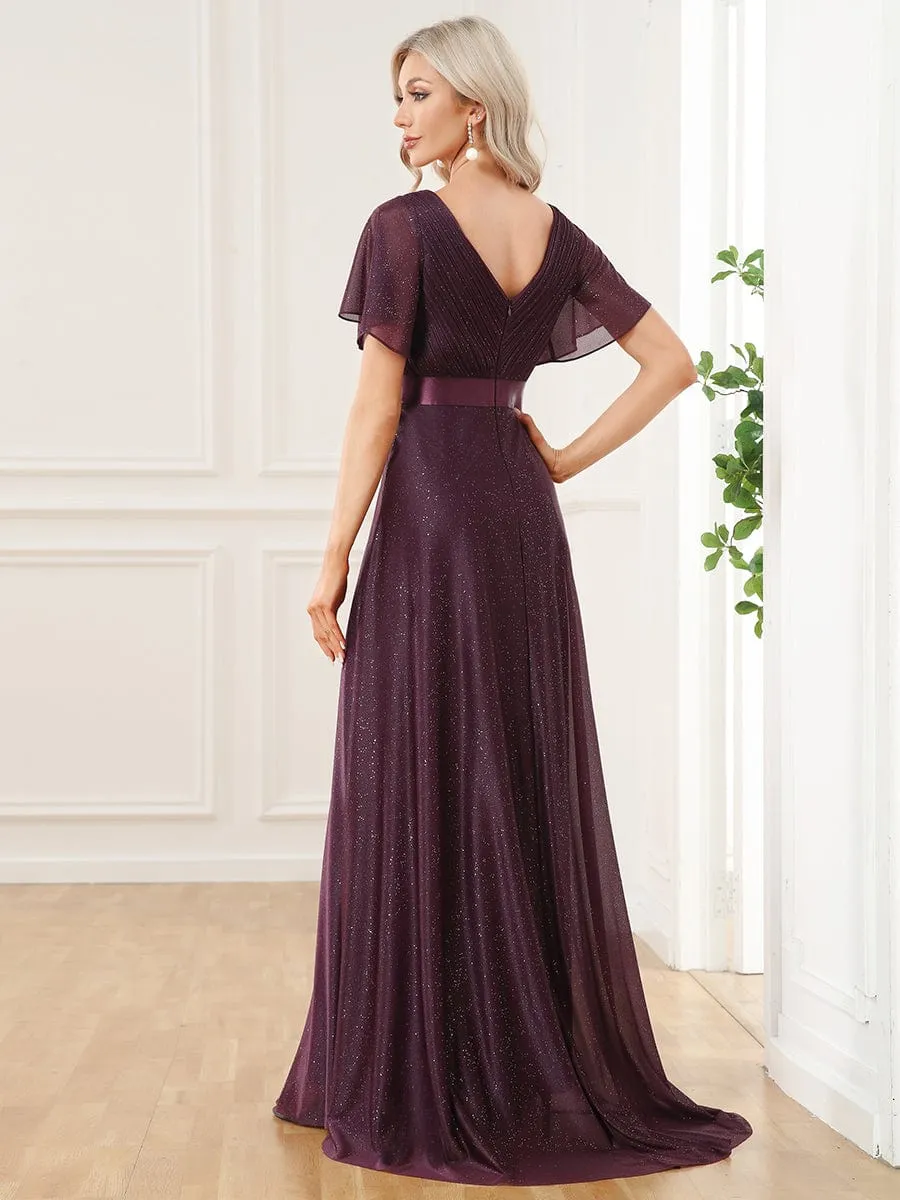 ever LIORÉ|Sparkling Short Sleeve V-Neck Ribbon Waist A-Line Evening Dress sold by Ever Pretty product image thumbnail 2