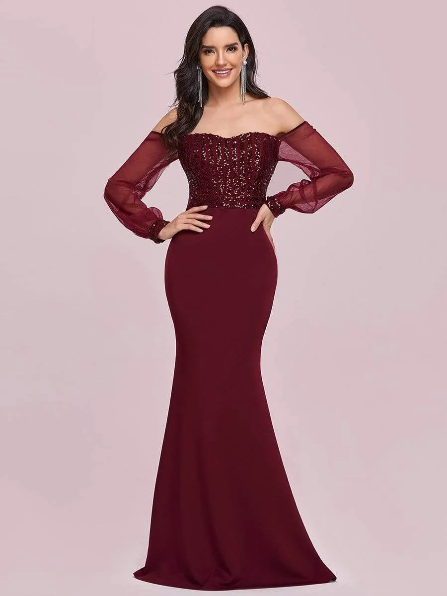 Fashion Off the Shoulder Sequin Evening Gowns With Tulle Sleeve sold by Ever Pretty product image thumbnail 5