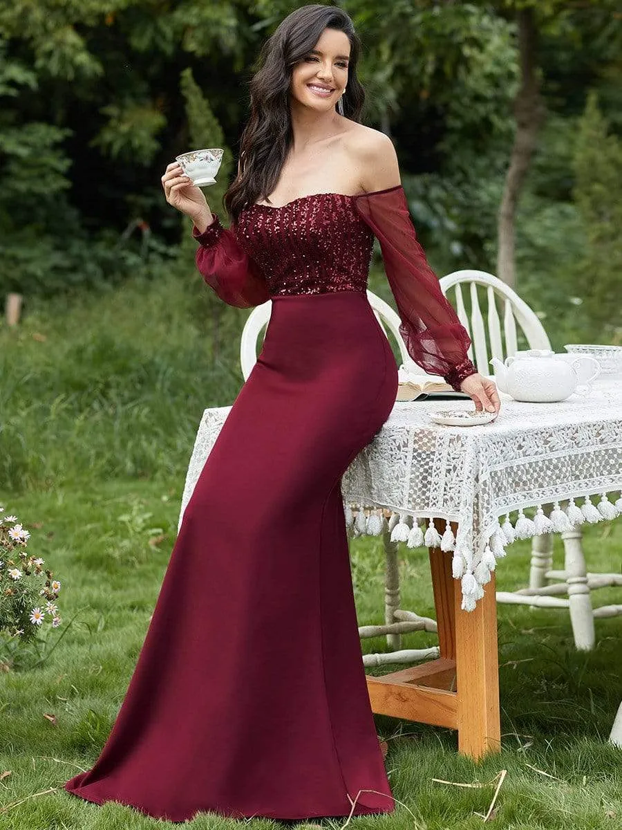Fashion Off the Shoulder Sequin Evening Gowns With Tulle Sleeve sold by Ever Pretty product image thumbnail 3