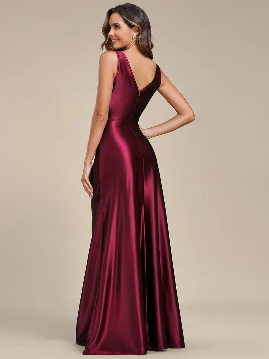 Deep V-Neck Stylish Waist Pleated High Slit Satin Evening Dress sold by Ever Pretty product image thumbnail 2