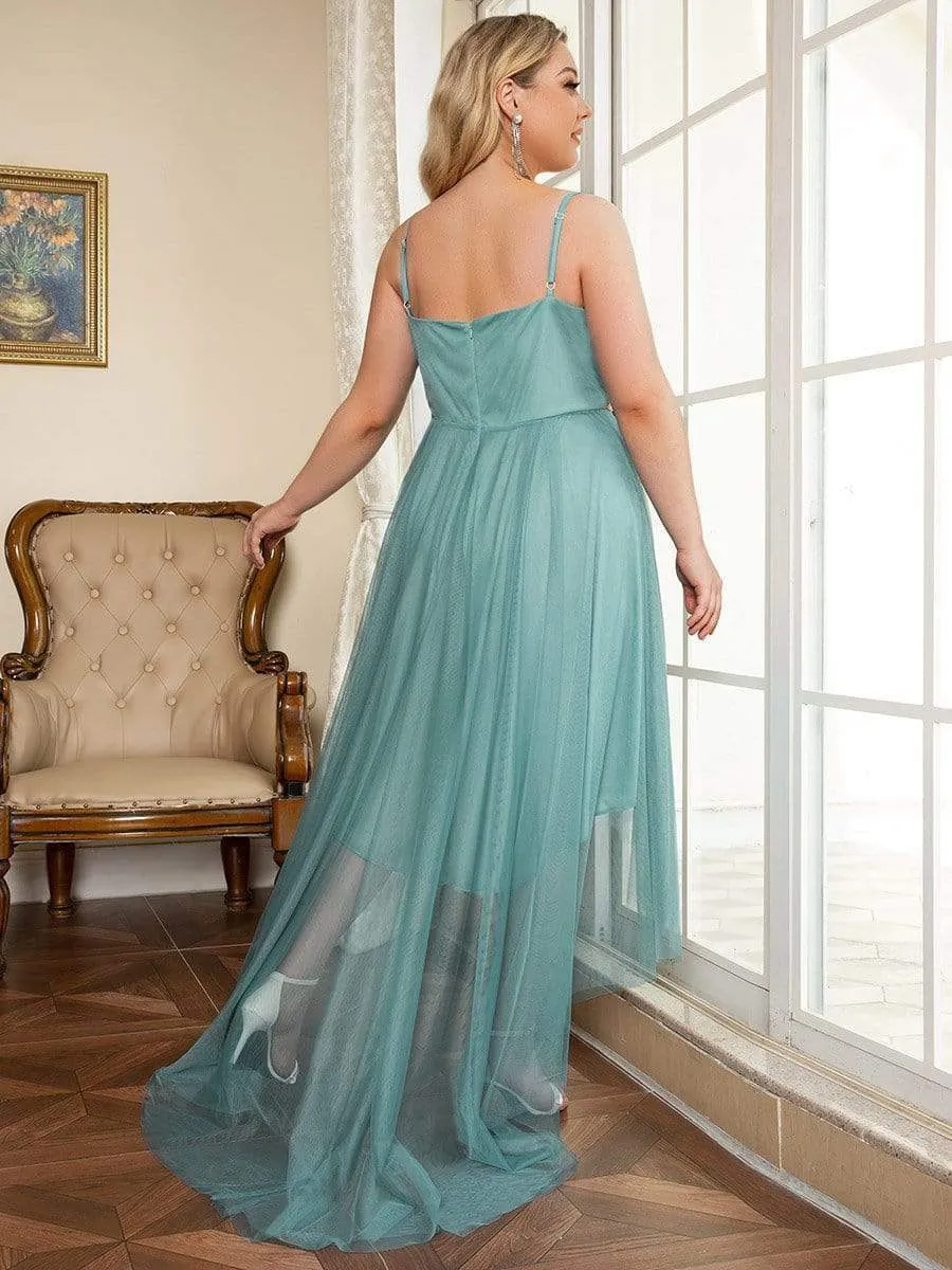 Plus Size V Neck High-low Hem Pleated Tulle Prom Dress sold by Ever Pretty product image thumbnail 2