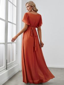 Ruffle Sleeve Tie-Waist Chiffon V-Neck Evening Dress sold by Ever Pretty