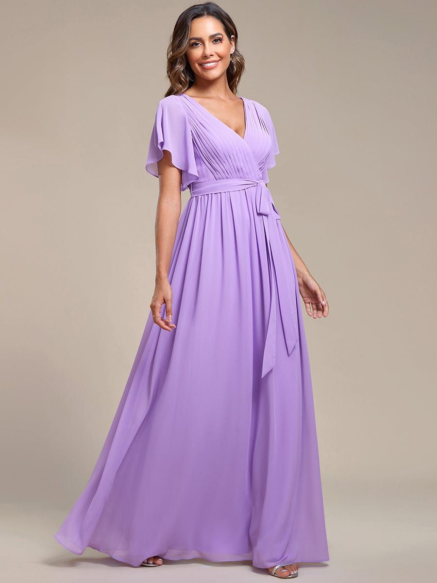 Ruffle Sleeve Tie-Waist Chiffon V-Neck Evening Dress sold by Ever Pretty product image thumbnail 3