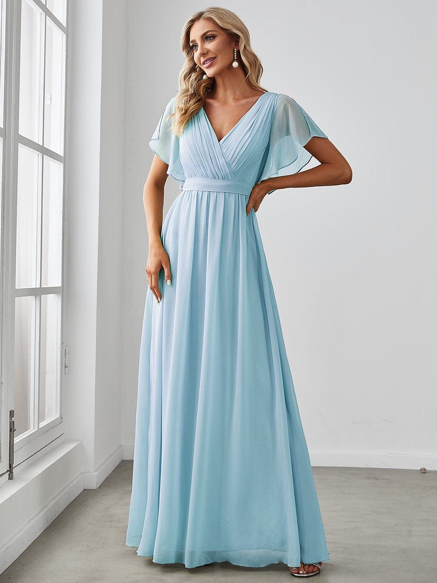 Ruffle Sleeve Tie-Waist Chiffon V-Neck Evening Dress sold by Ever Pretty product image thumbnail 4