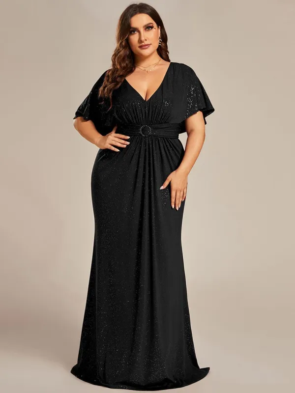 pretty LUXE|Plus Size Glitter Bat-Wing Sleeve Waist-Cinching Mermaid Evening Dress sold by Ever Pretty