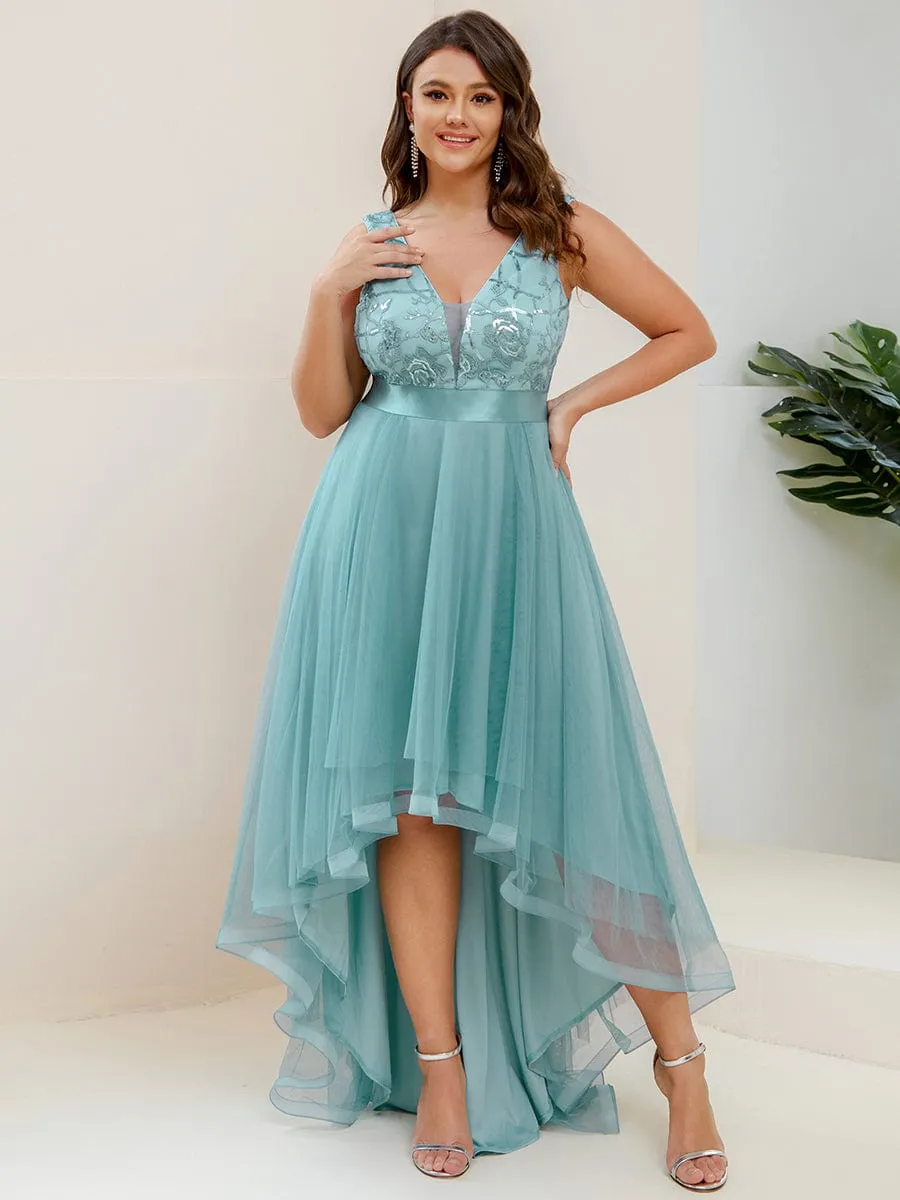 ever SASHIA|Custom Size High-Low Deep V Neck Tulle Prom Dresses with Sequin Appliques sold by Ever Pretty product image thumbnail 4
