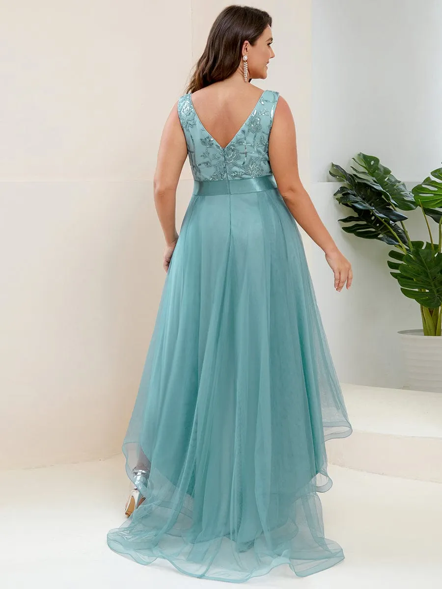 ever SASHIA|Custom Size High-Low Deep V Neck Tulle Prom Dresses with Sequin Appliques sold by Ever Pretty product image thumbnail 2