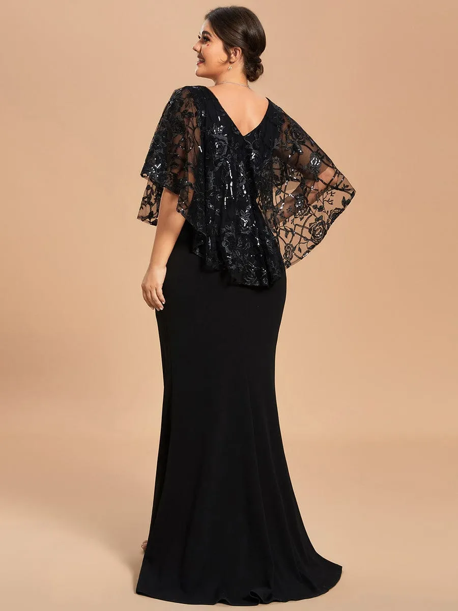 Custom Size Sequin Cape Short Sleeves Mermaid Mother of the Bride Dress sold by Ever Pretty product image thumbnail 2