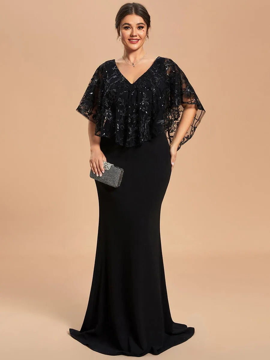 Custom Size Sequin Cape Short Sleeves Mermaid Mother of the Bride Dress sold by Ever Pretty product image thumbnail 3