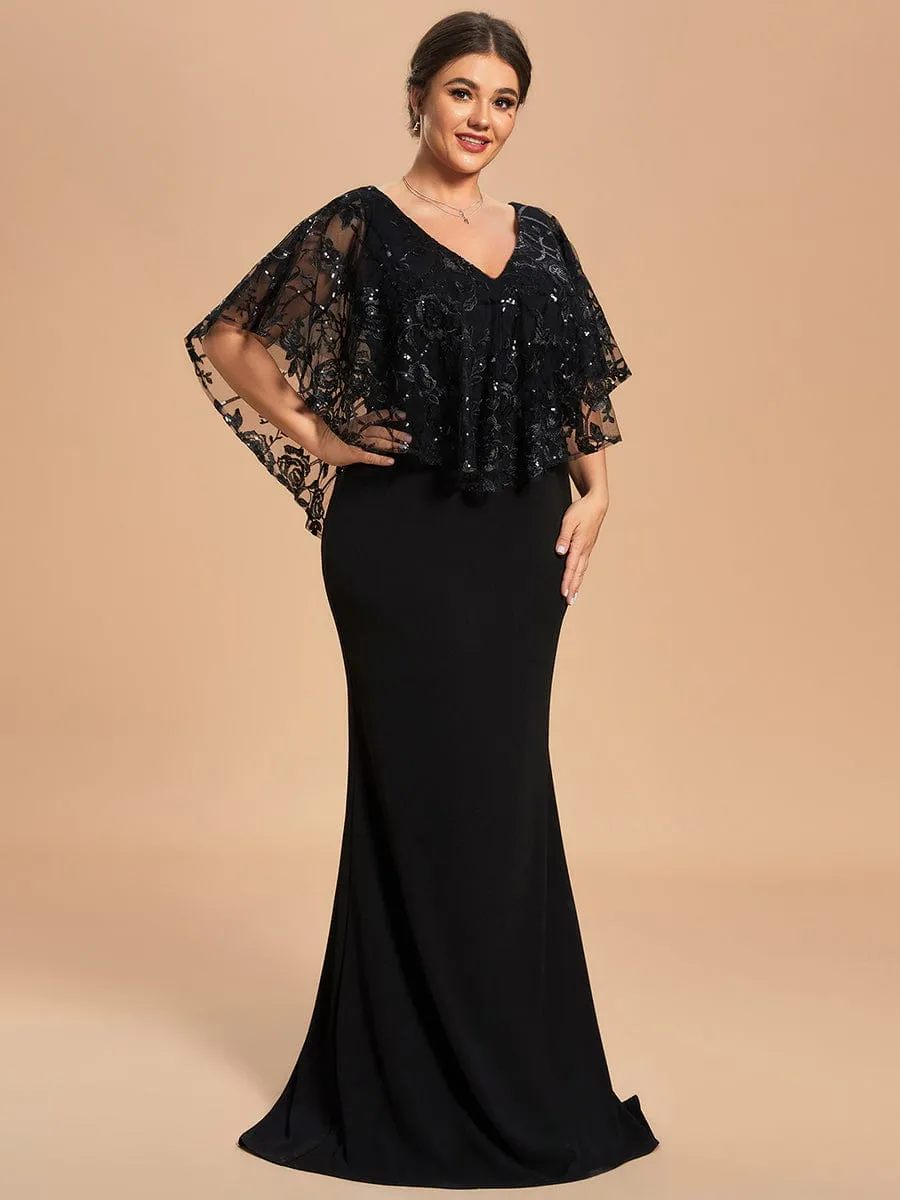 Custom Size Sequin Cape Short Sleeves Mermaid Mother of the Bride Dress sold by Ever Pretty product image thumbnail 4