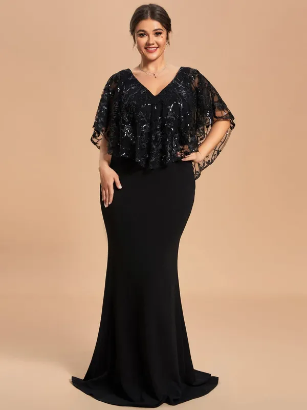 Custom Size Sequin Cape Short Sleeves Mermaid Mother of the Bride Dress made by Ever Pretty