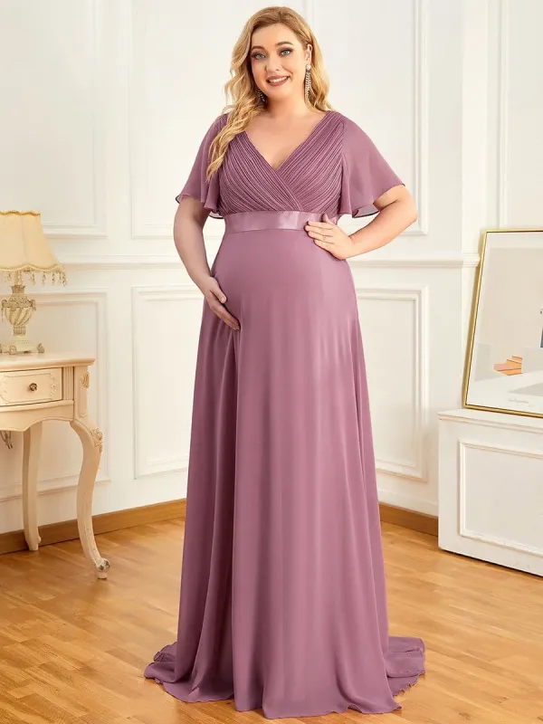 Plus Size Ruffle Sleeve Floor-Length Formal Maternity Dress sold by Ever Pretty