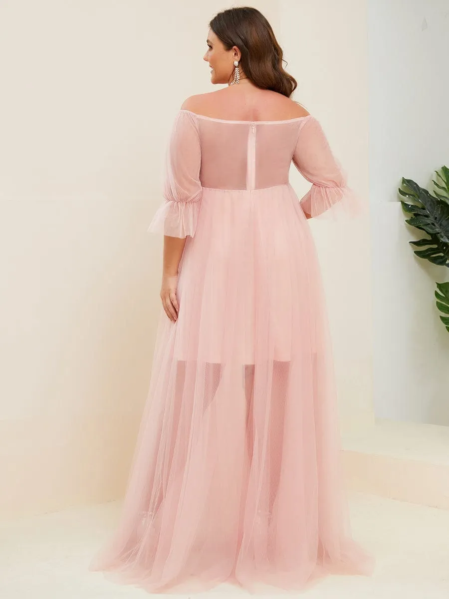 pretty CELIA|Plus Size Off-Shoulder Tulle Double Skirt Maxi Maternity Dress sold by Ever Pretty product image thumbnail 2