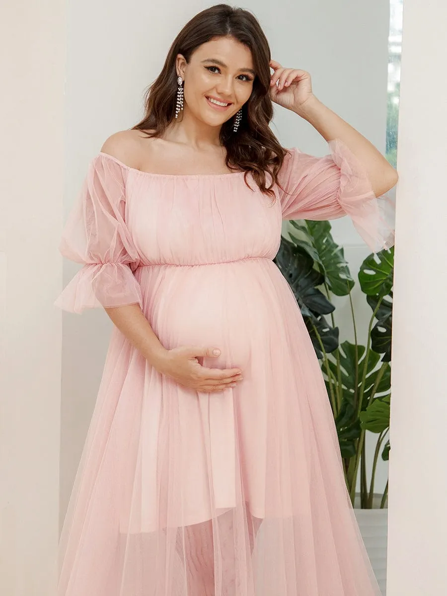 pretty CELIA|Plus Size Off-Shoulder Tulle Double Skirt Maxi Maternity Dress sold by Ever Pretty product image thumbnail 3