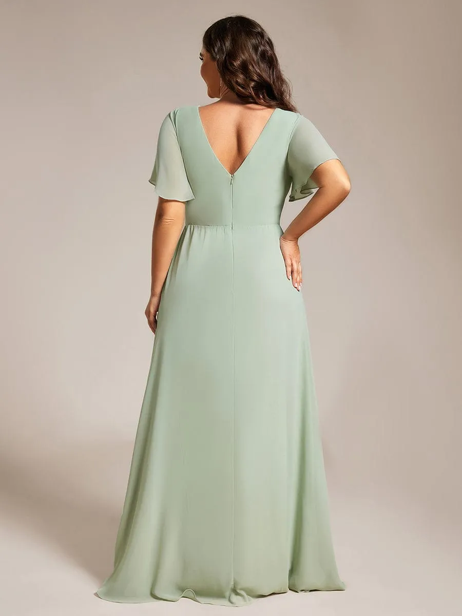 pretty LINDEN|Plus Size High Slit V-Neck Empire Waist Chiffon Bridesmaid Dress sold by Ever Pretty product image thumbnail 4