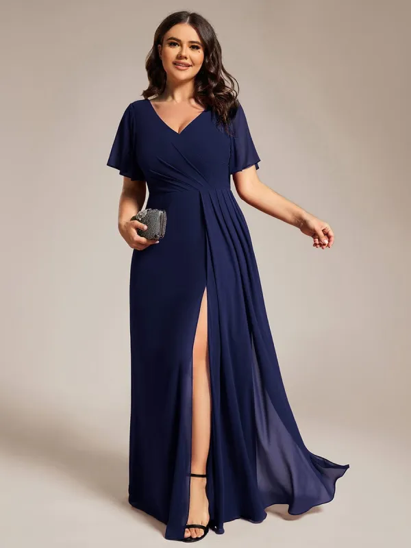 pretty LINDEN|Plus Size High Slit V-Neck Empire Waist Chiffon Bridesmaid Dress sold by Ever Pretty