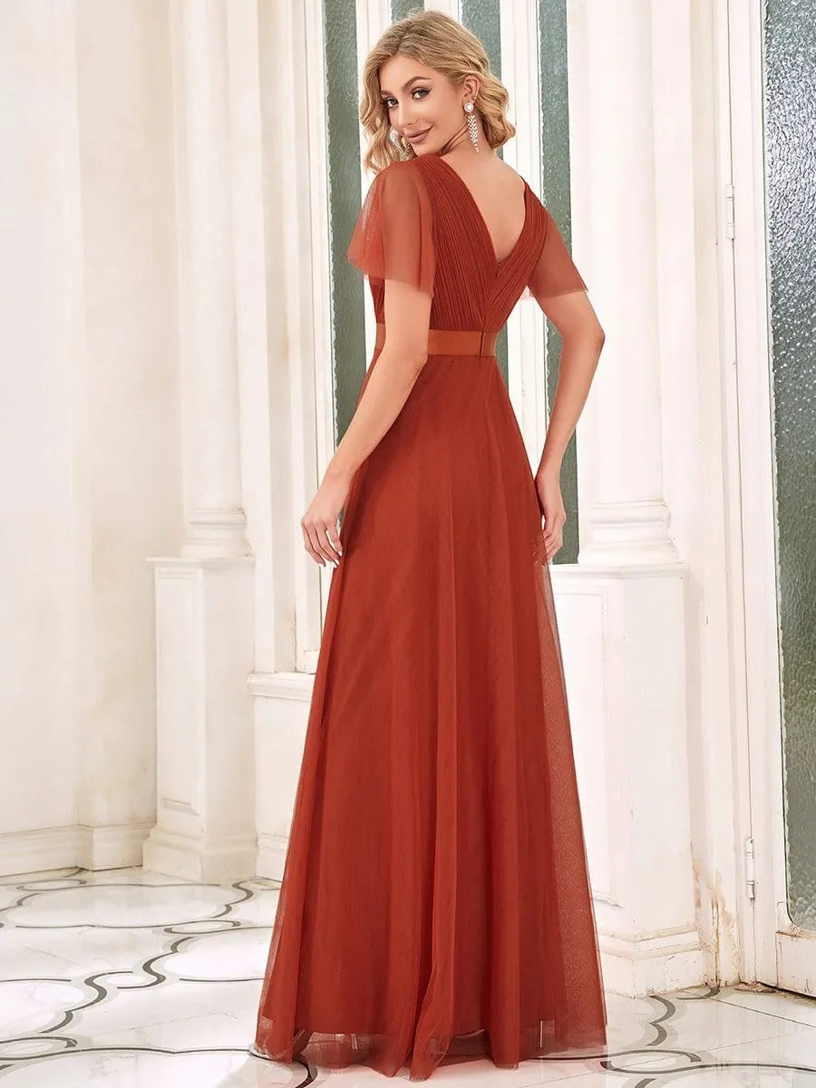 V-Neck Floor-Length Short Sleeve Tulle Bridesmaid Dresses sold by Ever Pretty product image thumbnail 5