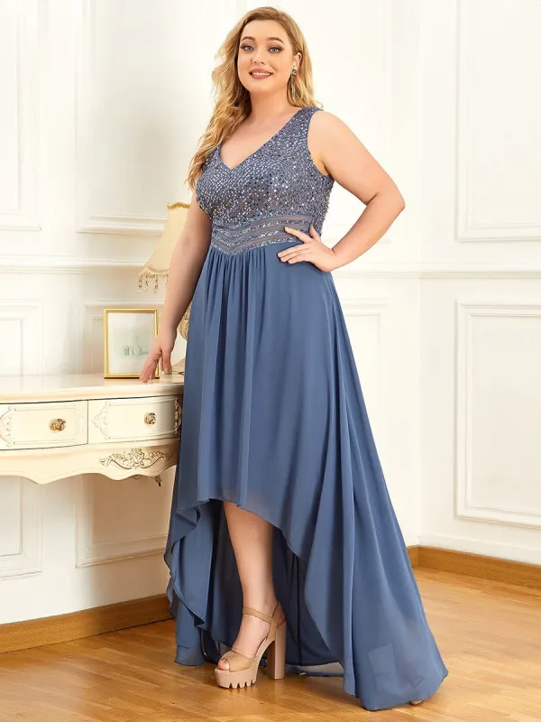 Elegant Paillette & Chiffon V-neck A-line Sleeveless Plus Size Formal Evening Dresses sold by Ever Pretty